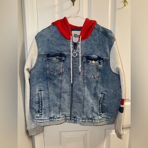 Tommy Hilfiger Denim 90s Capsule Mixed Media Denim Jacket Hooded Women's XXL
